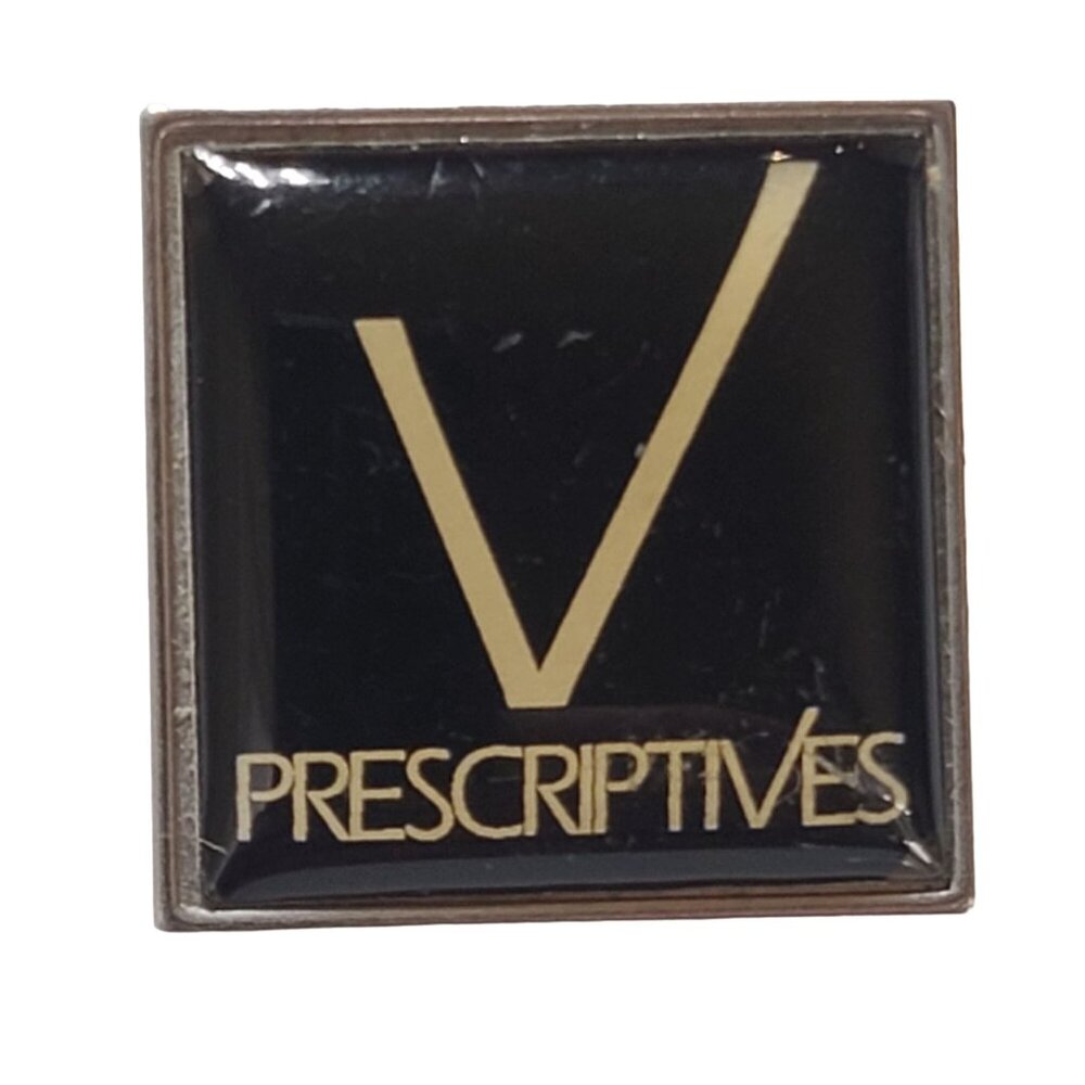 Prescriptives Cosmetics V Logo Square Enamel Pin Makeup Brand Pinback Black Gold